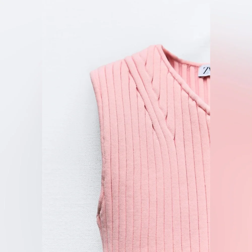 Zara Pink Ribbed Knit Two-Piece Skirt Set